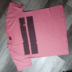 Volcom | VINTAGE Pink and Black Short Sleeve Tee with Distressed Stripes